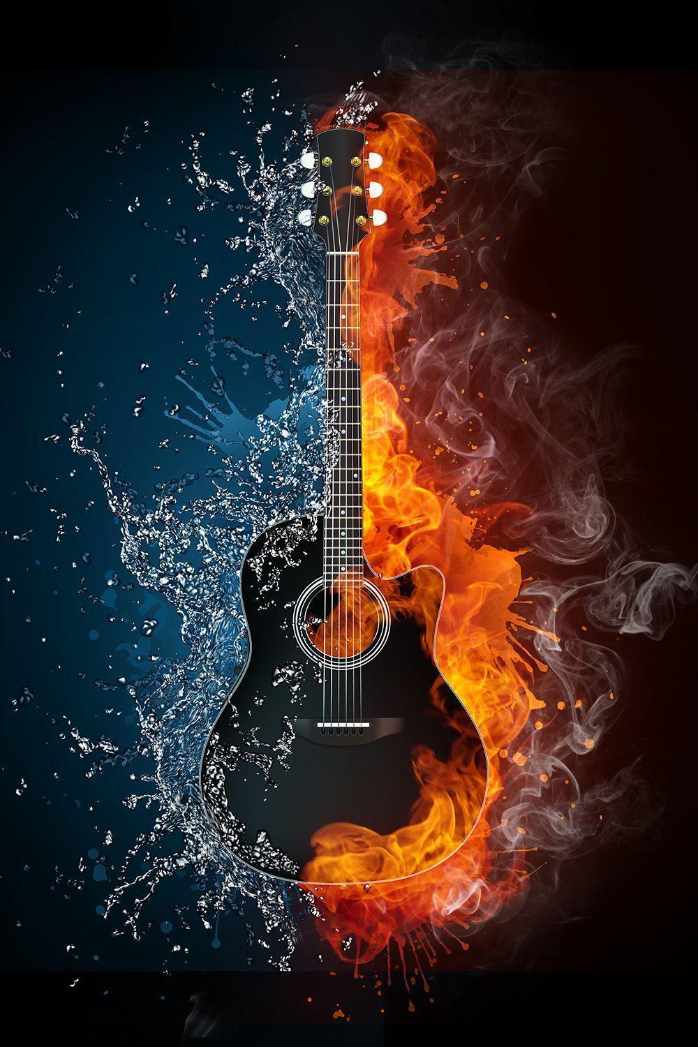 Chitarra in fiamme, sfondo nero, 1920x1080 1080p, Desktop