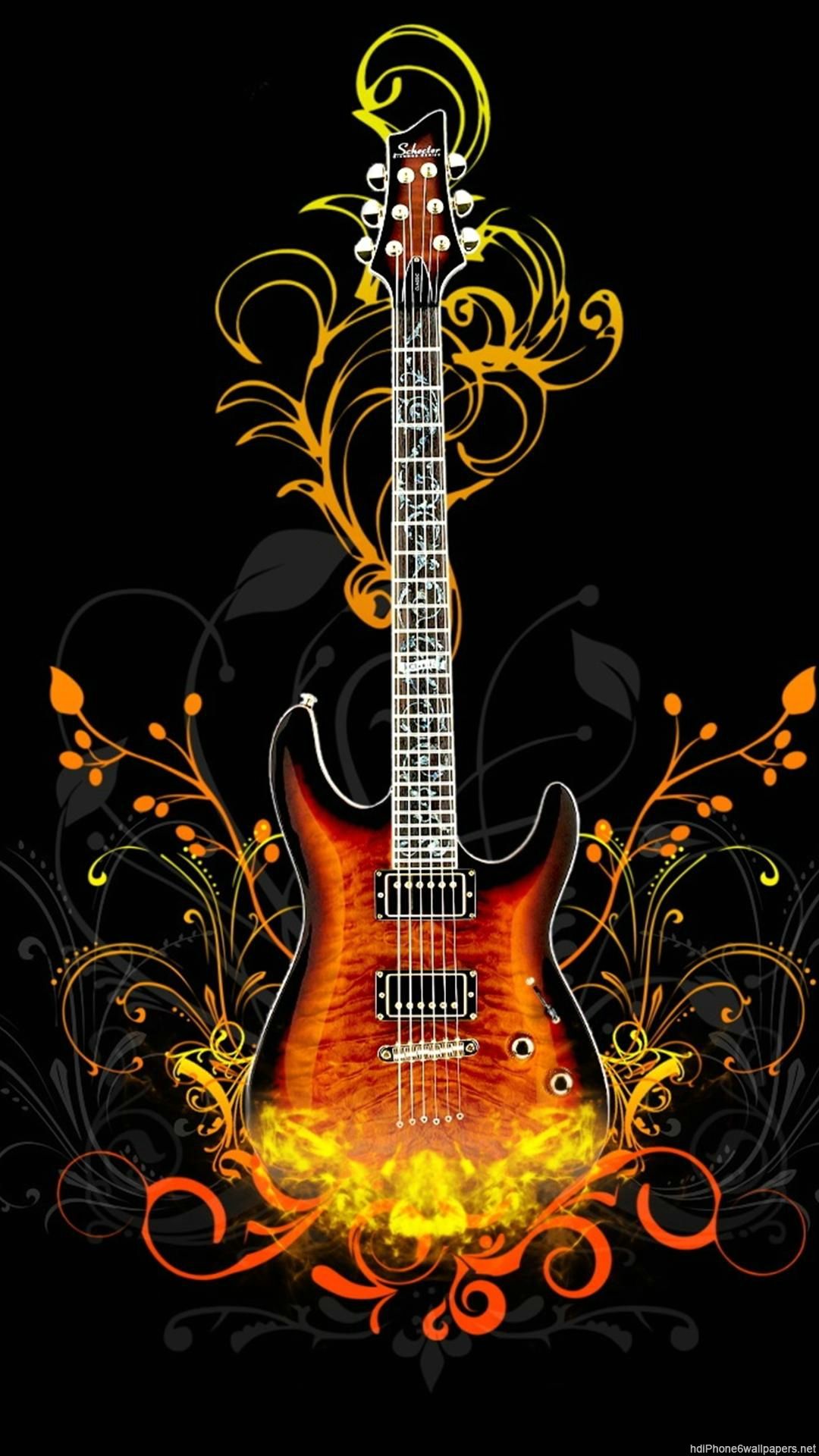 Chitarra elettrica con motivi floreali, 1080x1920 Verticale, iPhone Plus