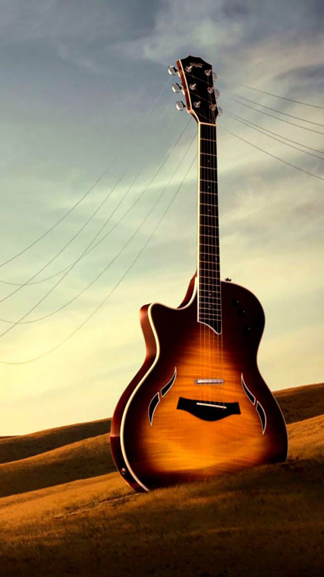Chitarra acustica su collina, 1080x1920 Verticale, iPhone Pro Max