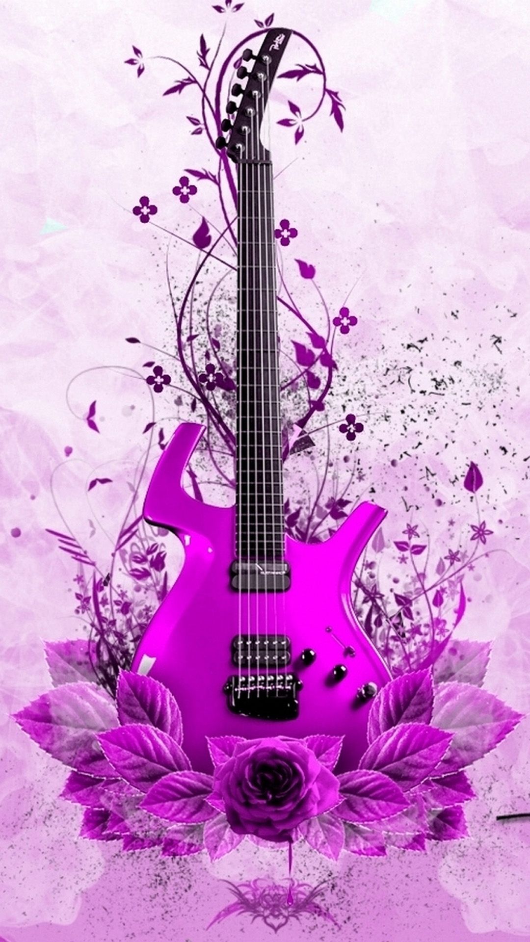 Chitarra elettrica viola floreale, 1080x1920 Full HD Verticale, iPhone