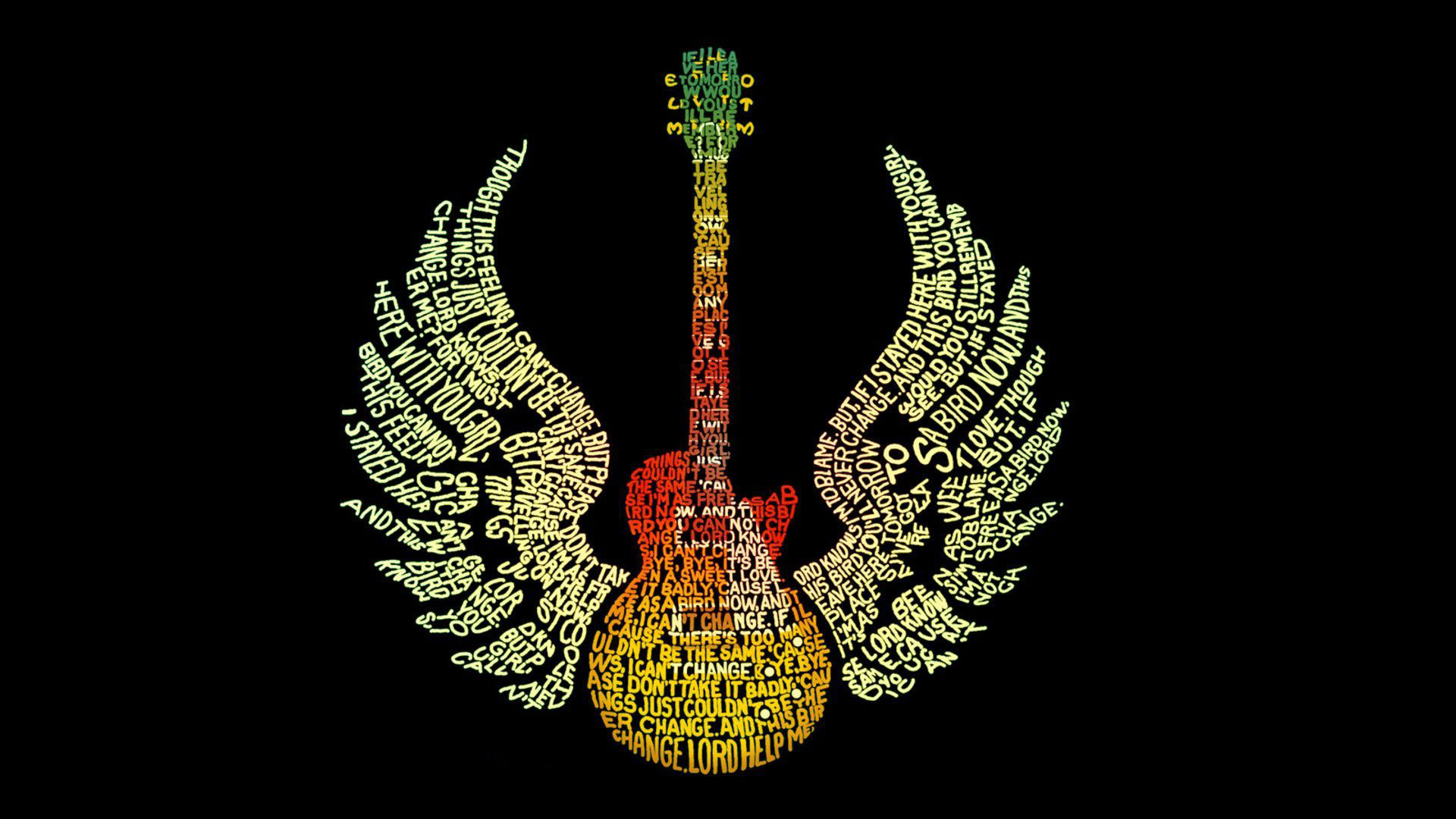 Chitarra con ali di testo, 1920x1080 Full HD, PC Desktop