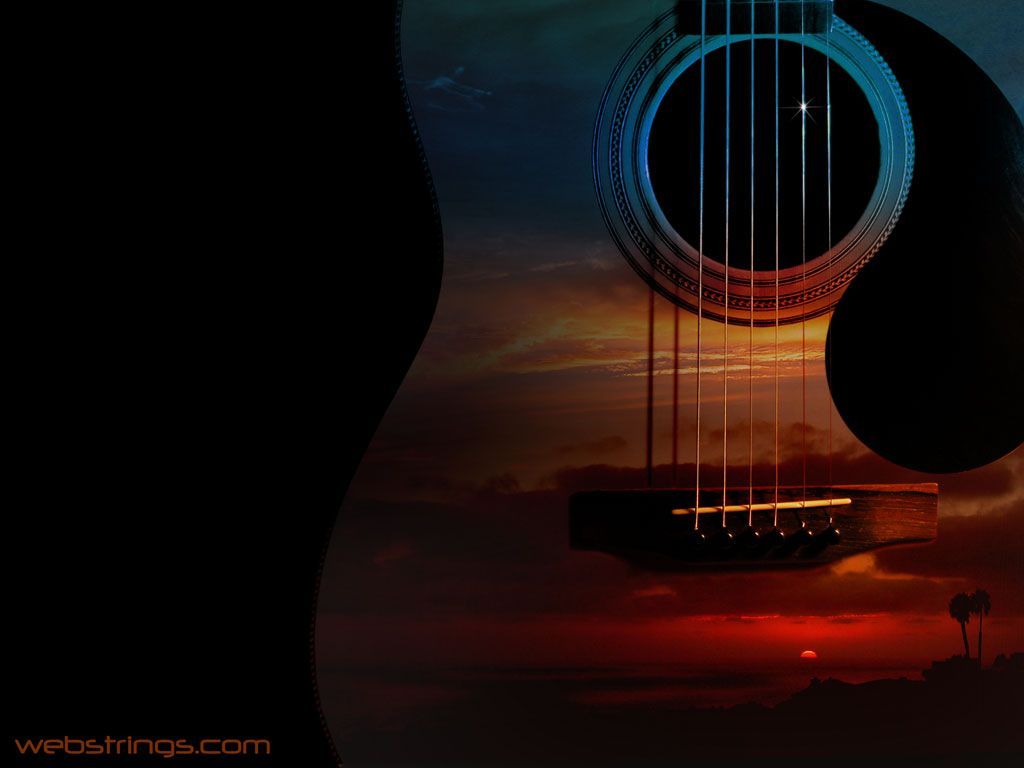 Chitarra silhouette tramonto, 1024x768 HD, Desktop
