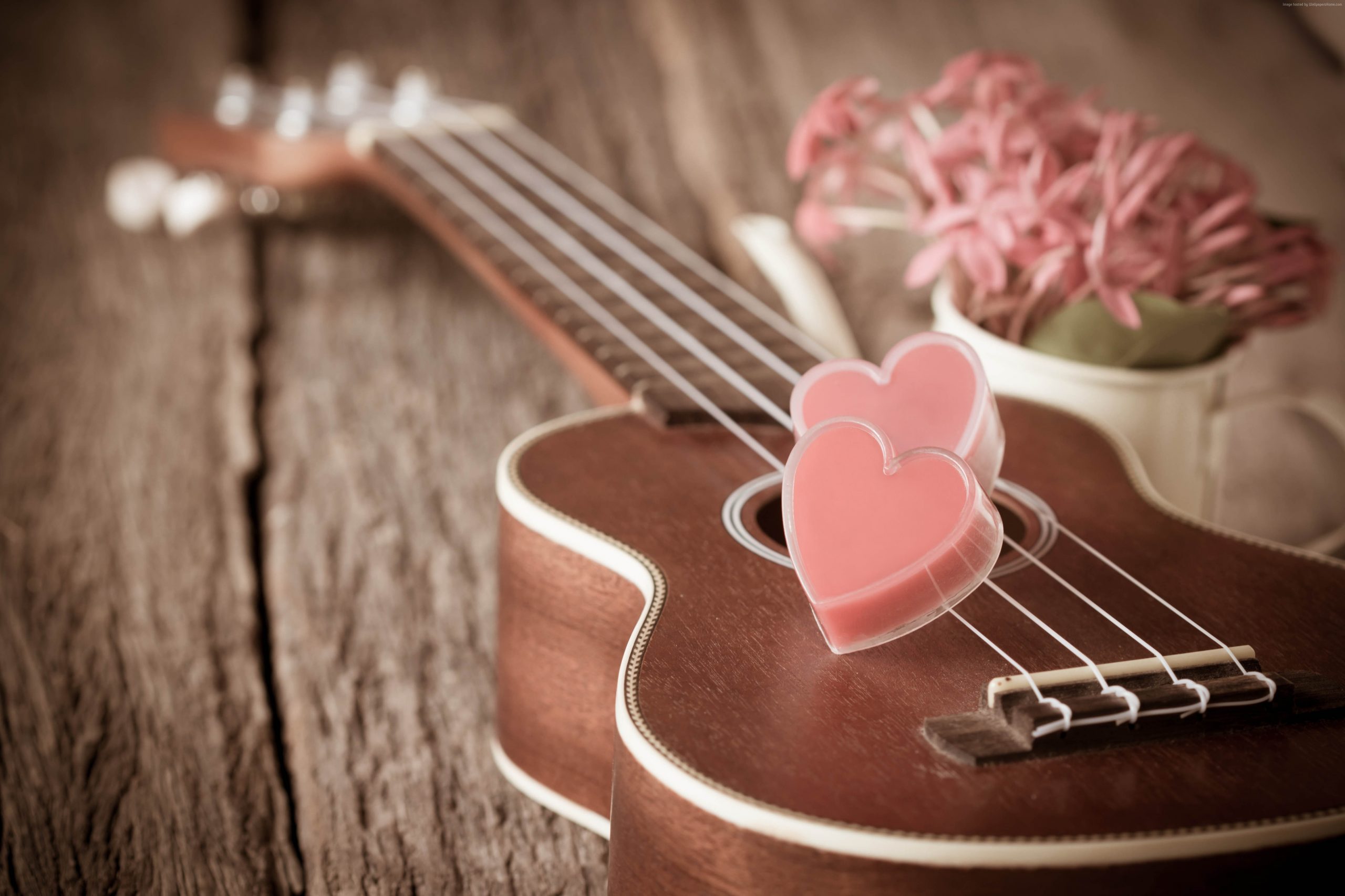 Chitarra con cuori rosa e fiori, 2560x1707 2K+, Desktop