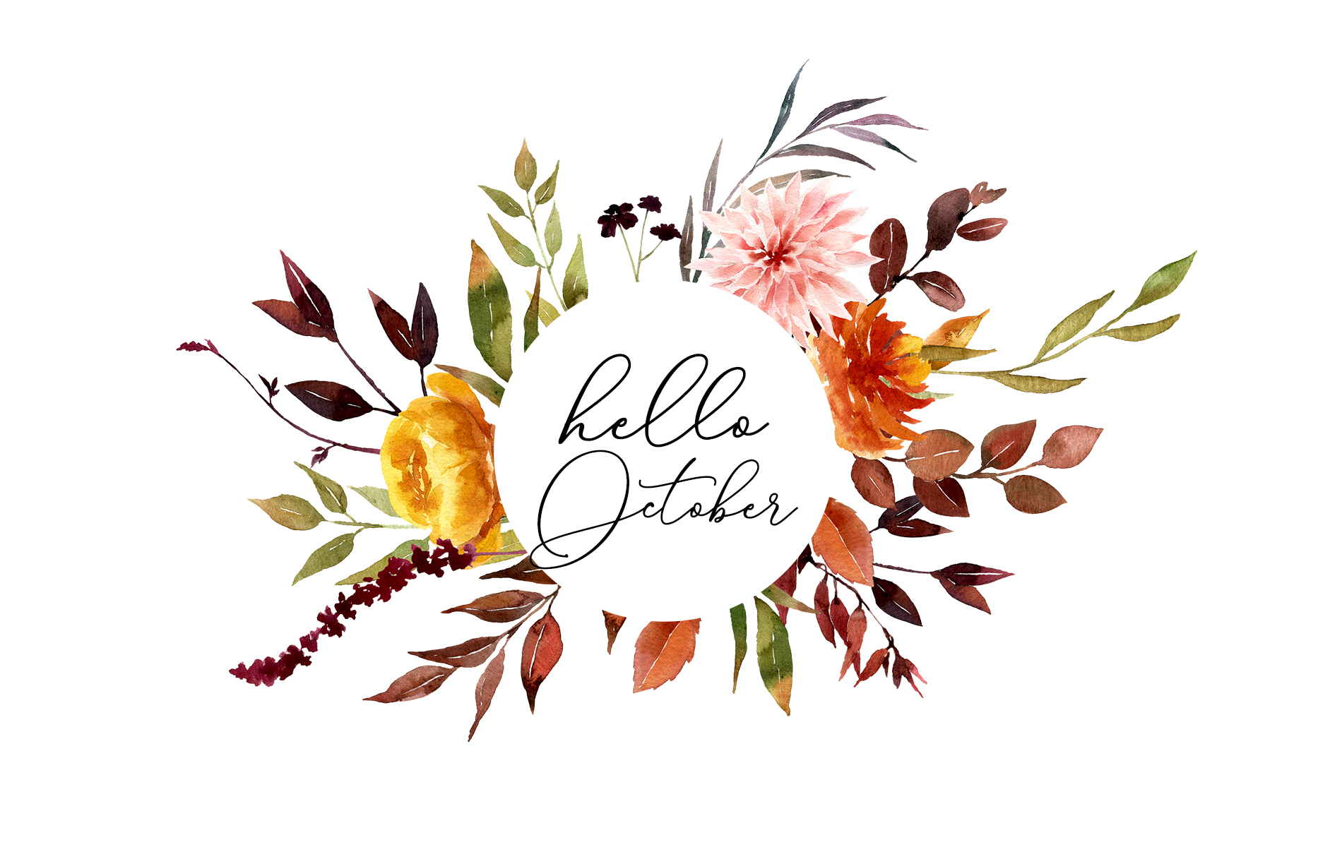 Fiori acquerello autunnali hello October, 1900x1200 900p, iMac