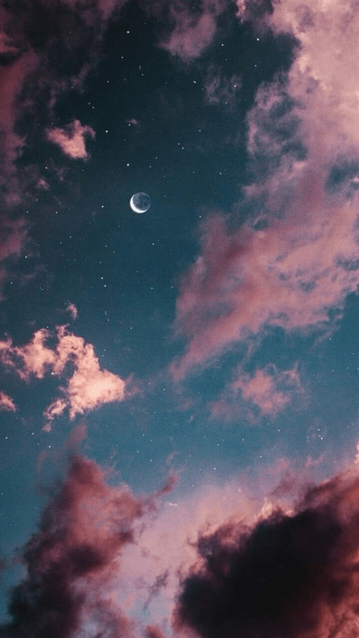 Luna crescente tra nuvole rosa, 720x1280 Full HD Verticale, iPhone