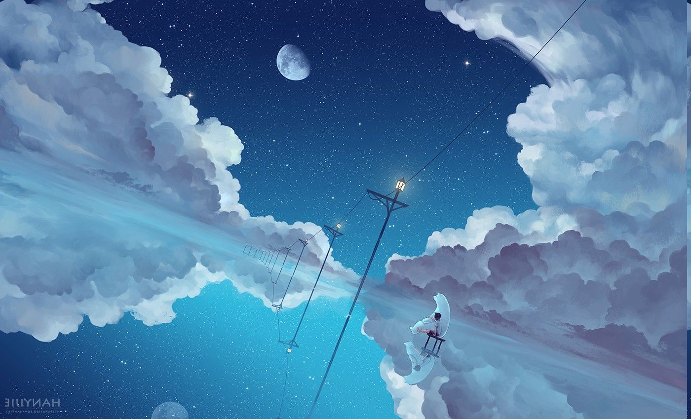 Cielo notturno con nuvole e luna, 1400x849 HD, Notebook Gaming