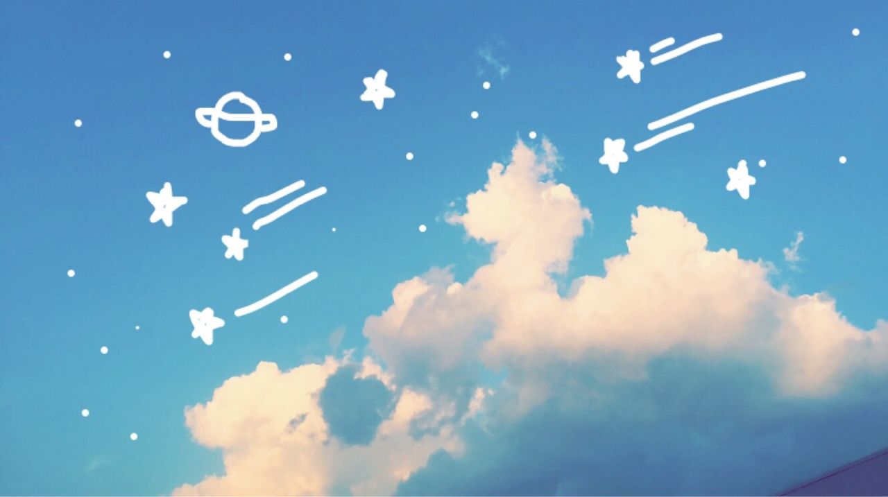 Cielo con nuvole e stelle disegnate, 1280x717 HD, Desktop