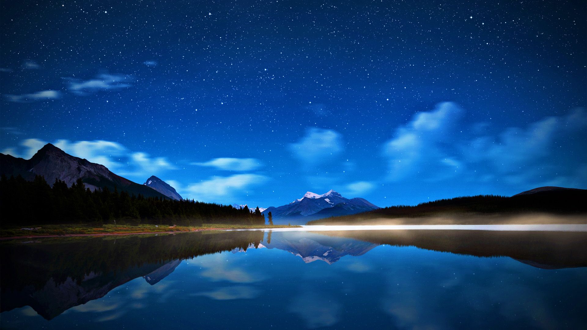 Cielo stellato notturno montagne lago, 1920x1080 Full HD 1080p, PC Desktop