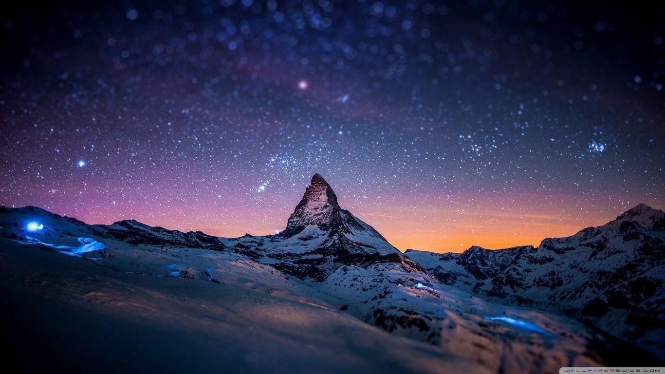 Cielo stellato montagna innevata, 1366x768 720p, Laptop
