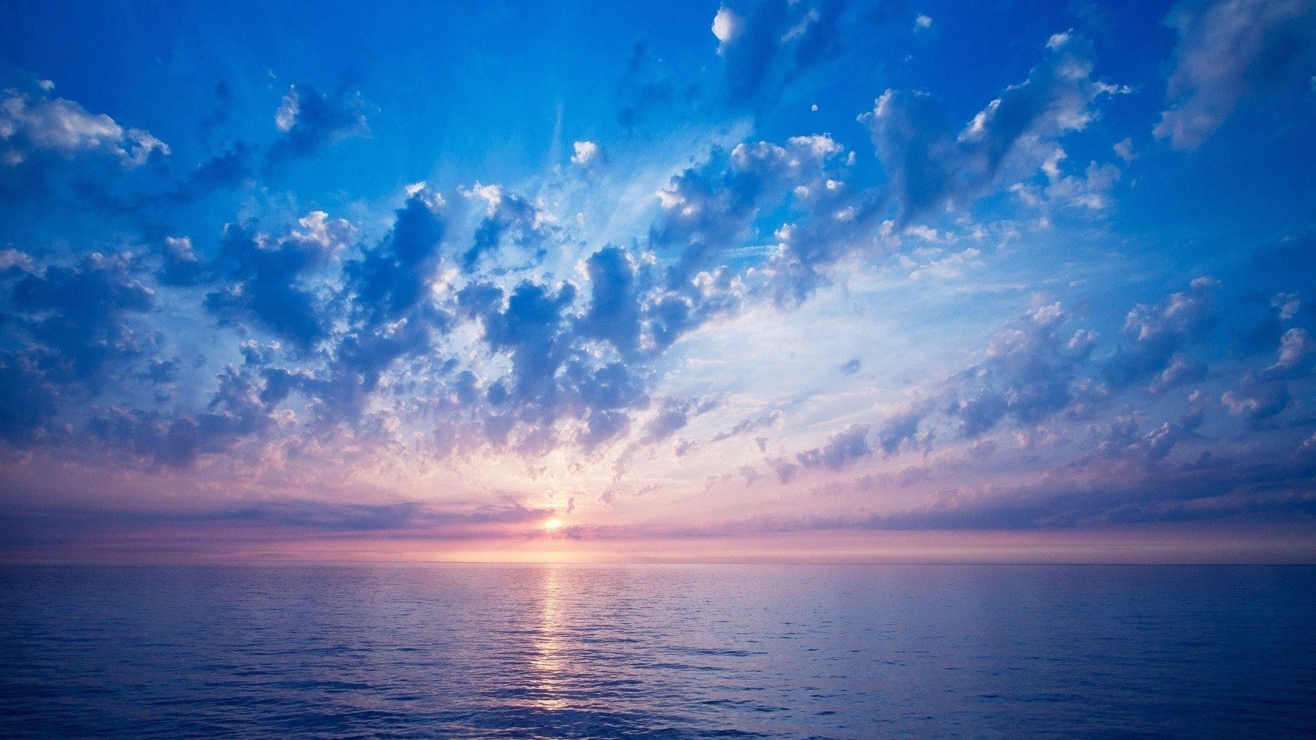 Tramonto sul mare, cielo blu, 1920x1080 1080p, Laptop
