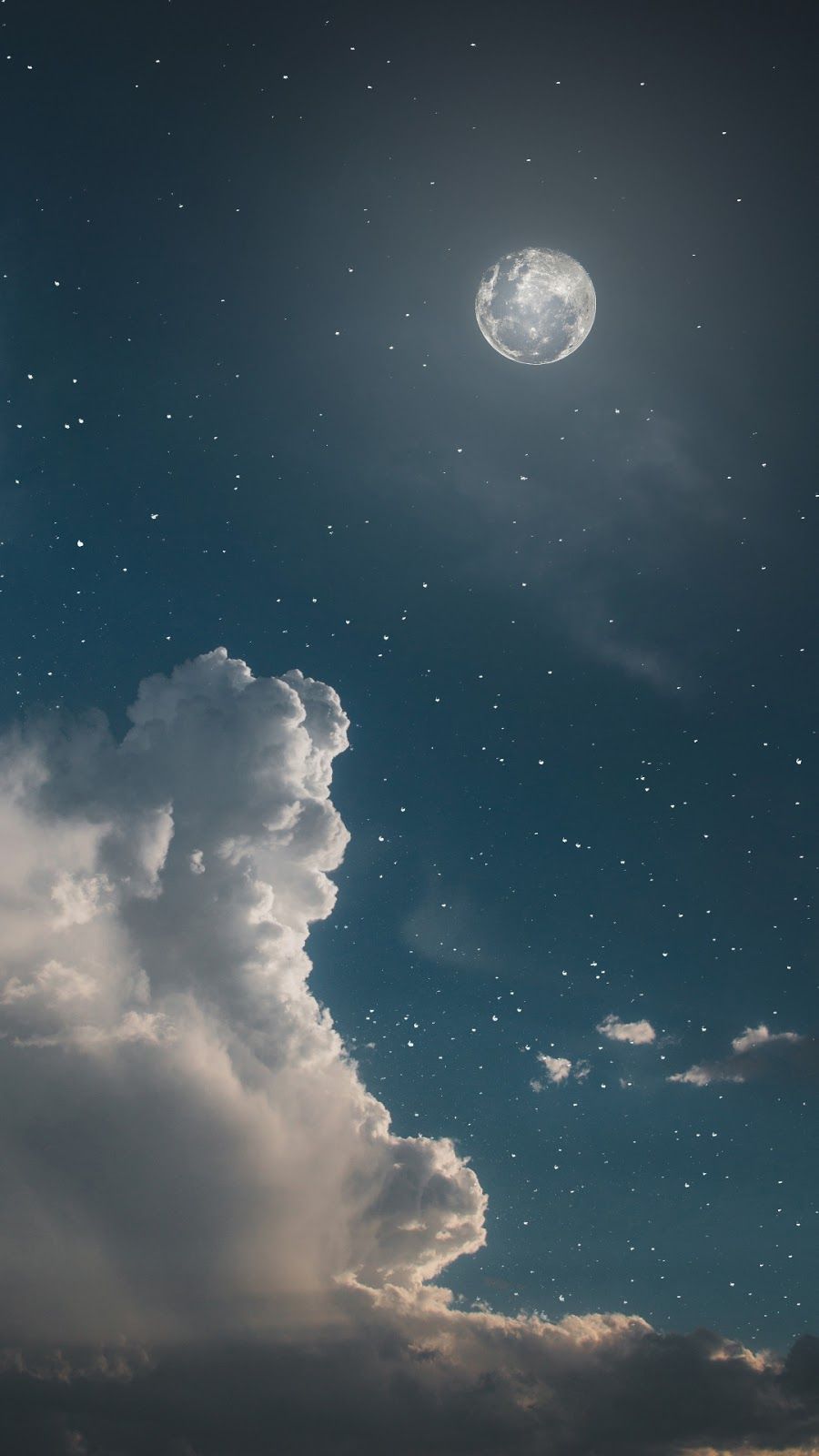 Luna piena tra nuvole stellate, 900x1600 Verticale, Mobile