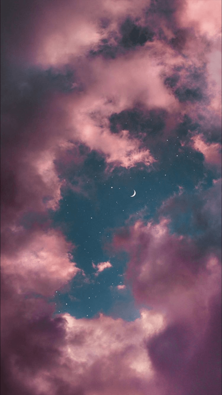 Nuvole rosa e luna crescente, 720x1280 Verticale, Telefono