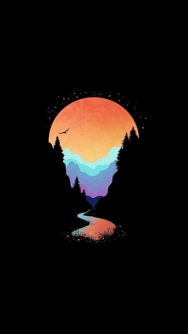 Tramonto minimalista foresta silhouette, 720x1280 Full HD Verticale, Smartphone