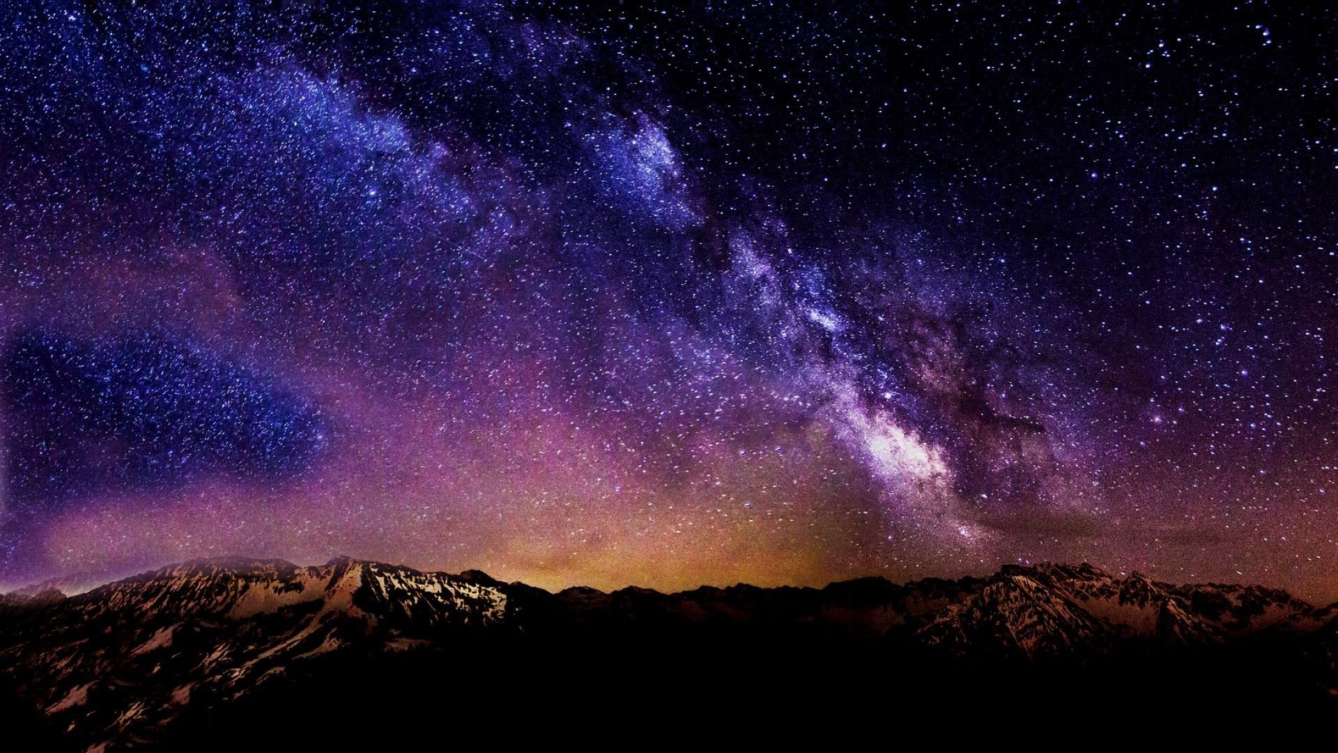 Cielo notturno viola con montagne, 1920x1080 Full HD 1080p, PC Desktop