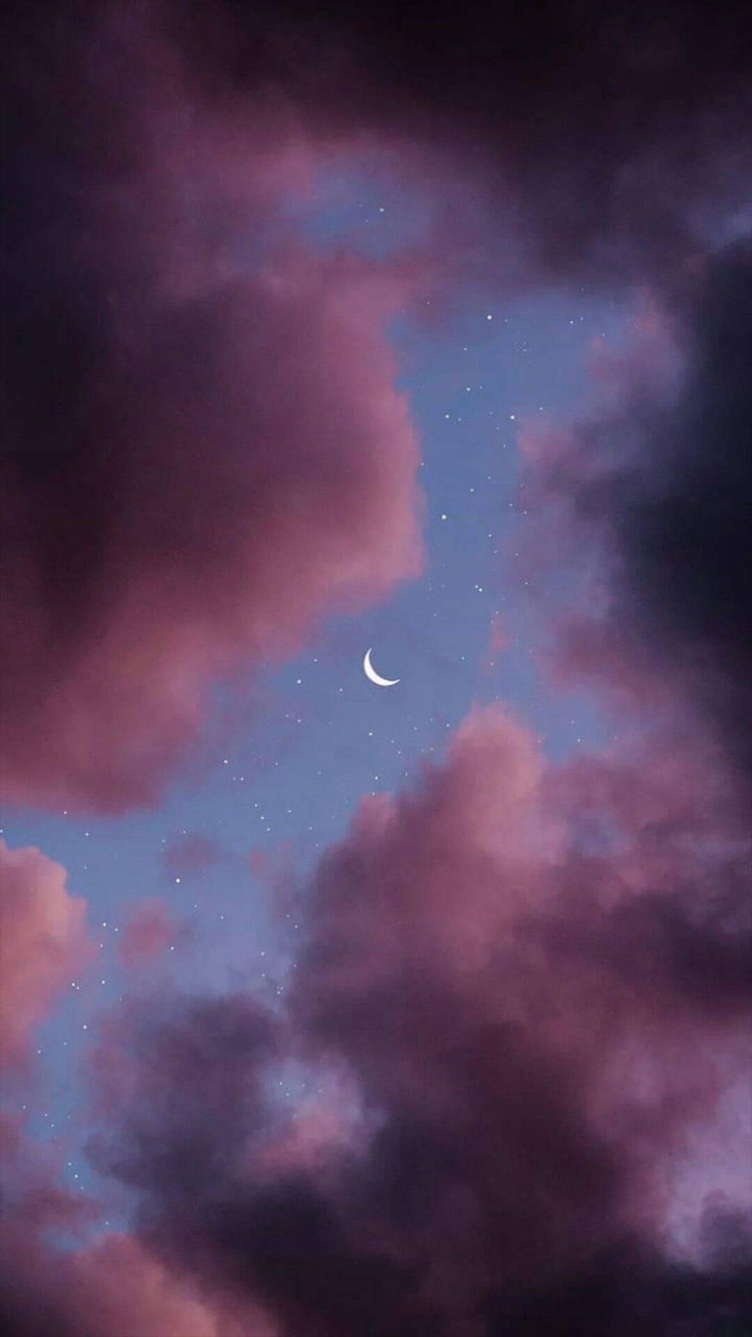 Luna crescente tra nuvole rosa, 1080x1920 Verticale, Telefono