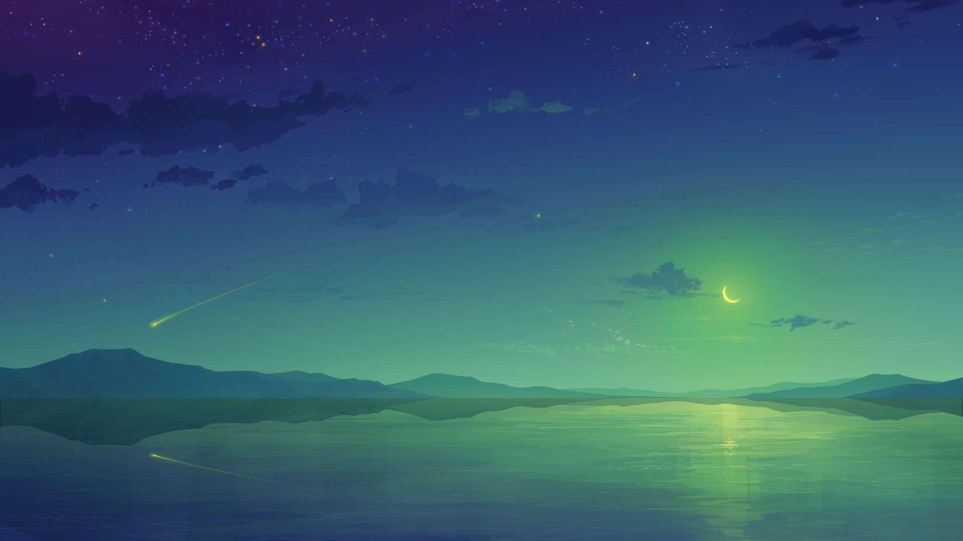 cielo notturno anime con luna, 1920x1080 Full HD, PC