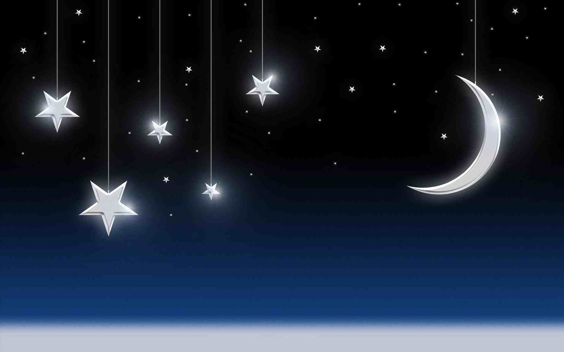 Luna e stelle appese, notte, 1900x1187 900p, PC