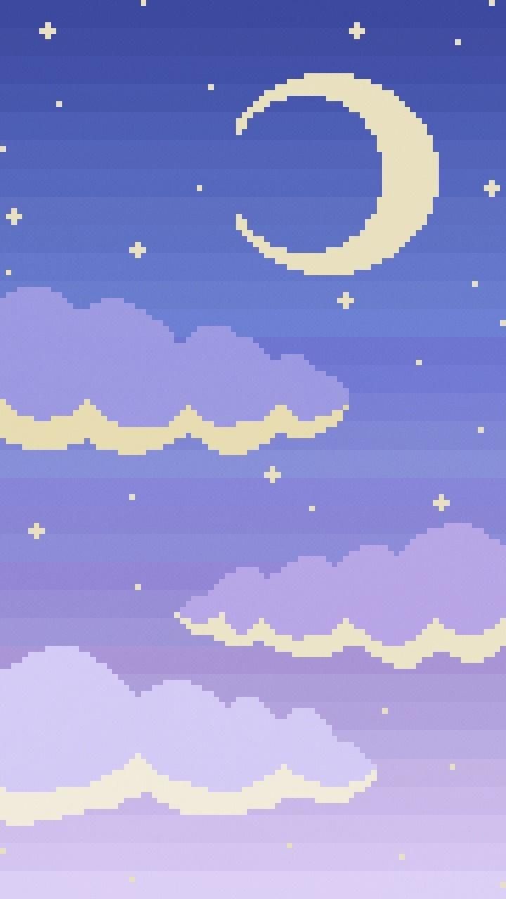 Cielo pixel art con luna, 720x1280 Full HD Verticale, Smartphone