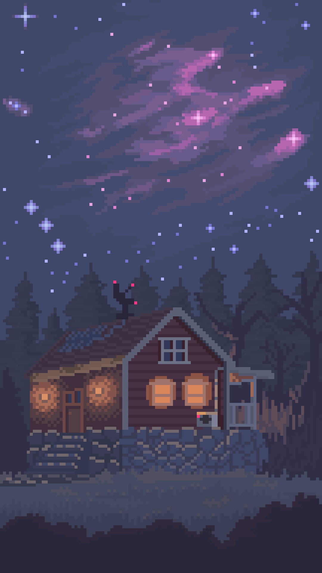 Cielo notturno pixel art casa, 1080x1920 Verticale, Mobile