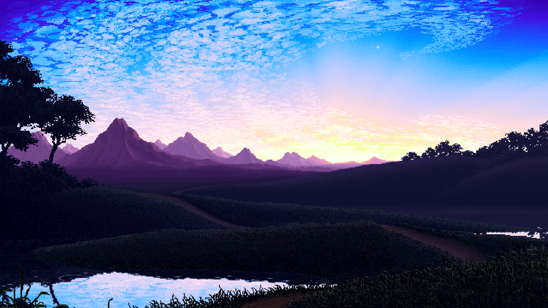 Cielo pixel art montagne viola, 1920x1079 1080p, iMac