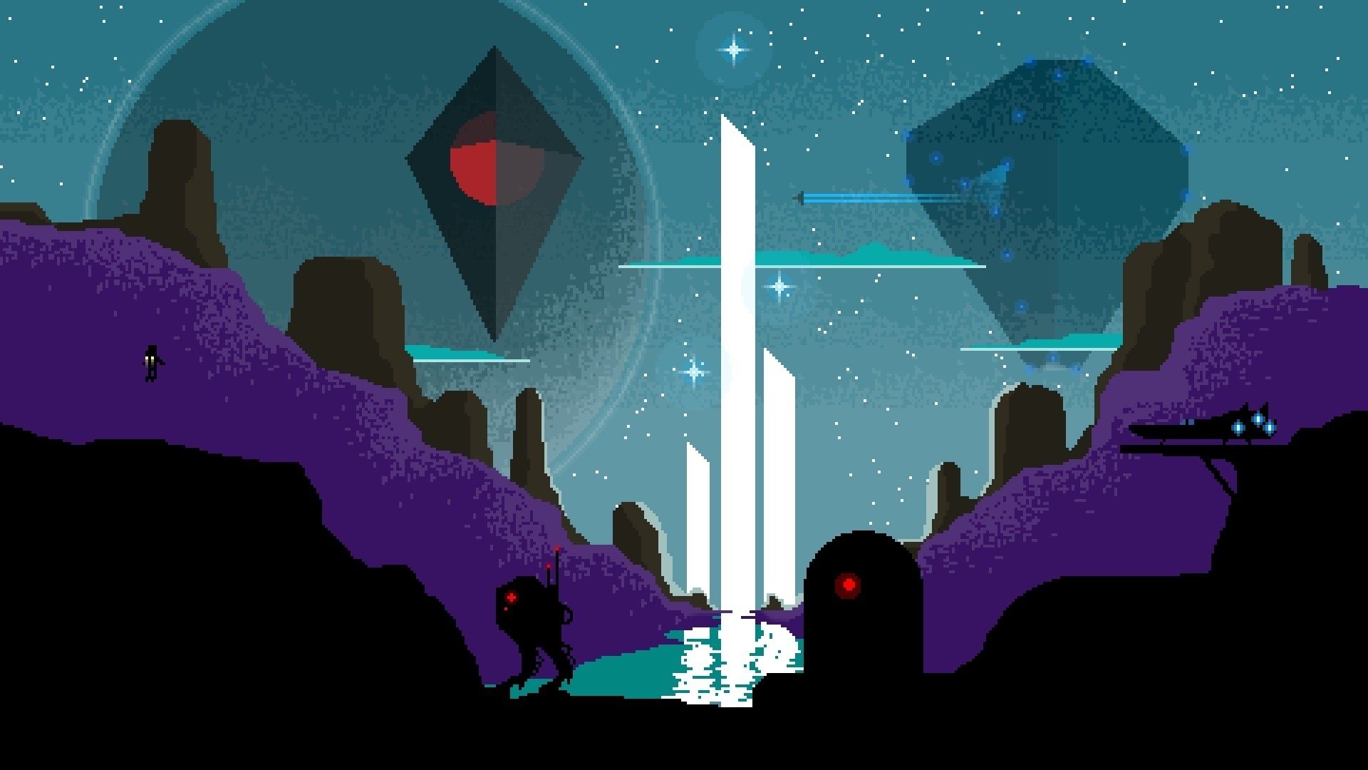 Cielo pixel art con astronave, 1080x1920 Verticale, Samsung Galaxy