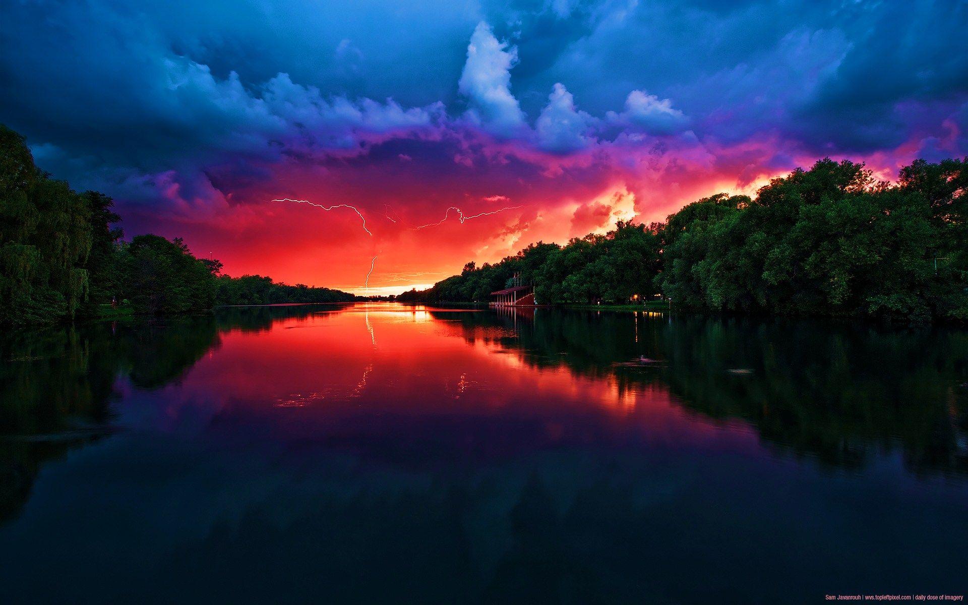 Cielo rosso e blu su fiume, 1920x1200 WUXGA, PC