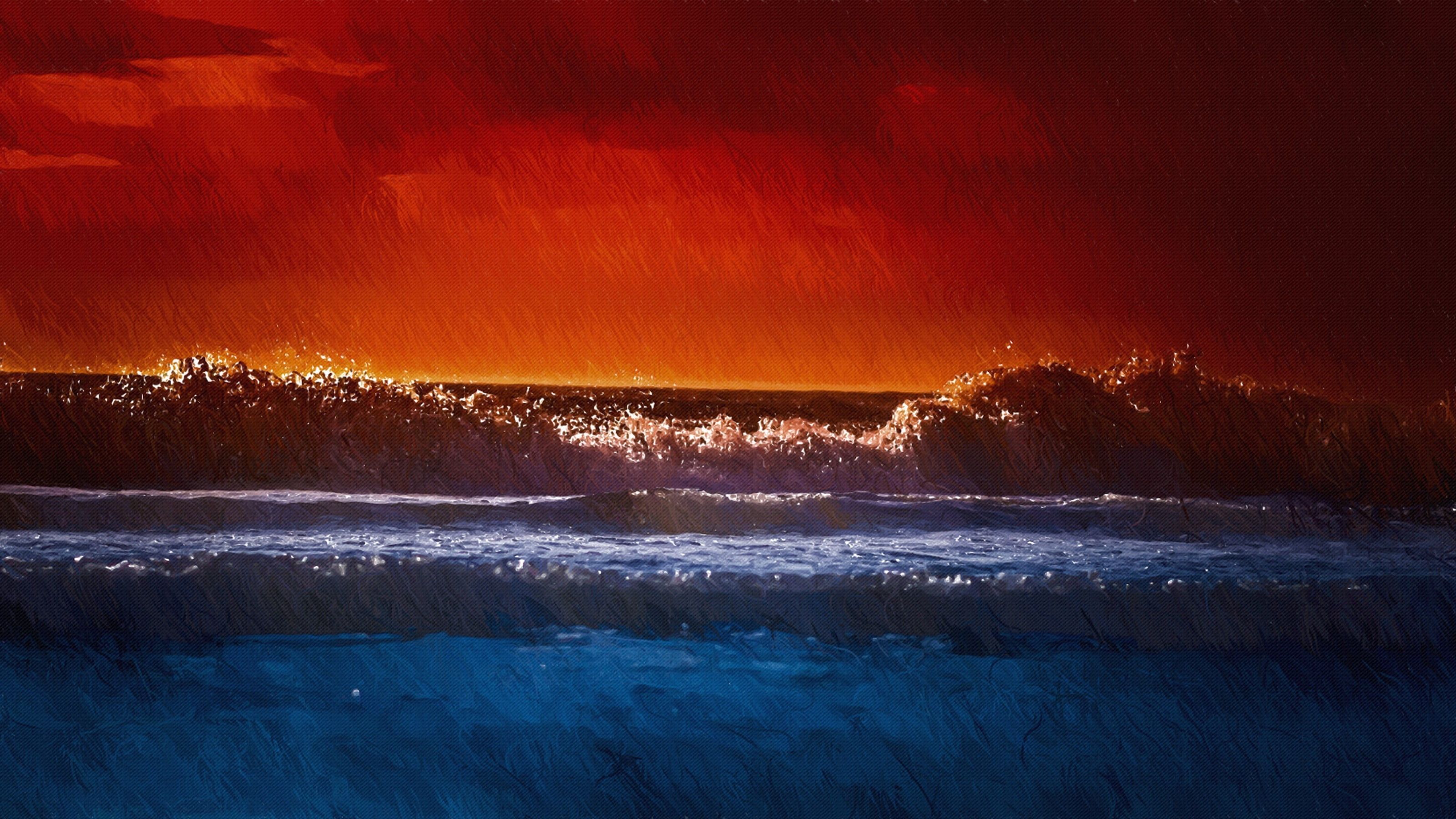 Onde oceano con cielo rosso, 3200x1800 2K+, Desktop