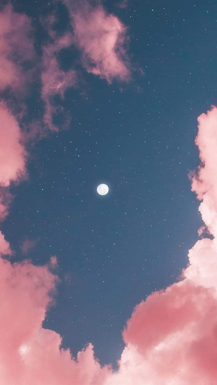 Luna tra nuvole rosa, 736x1308 Verticale, Telefono