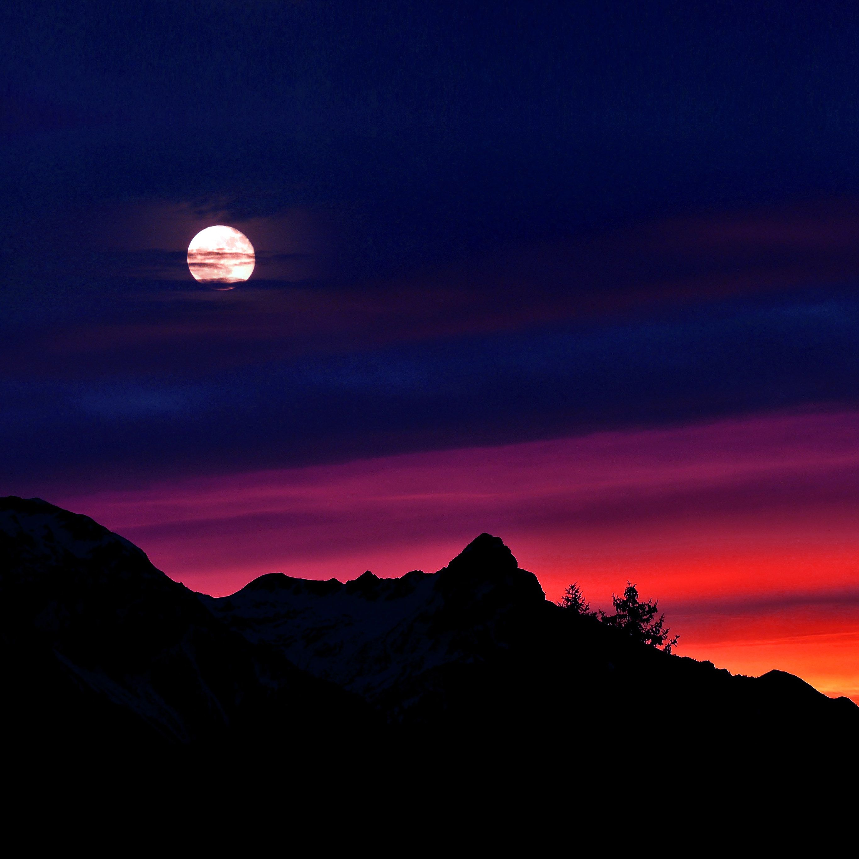 Luna e montagne al tramonto, 2732x2732 2K+, Desktop