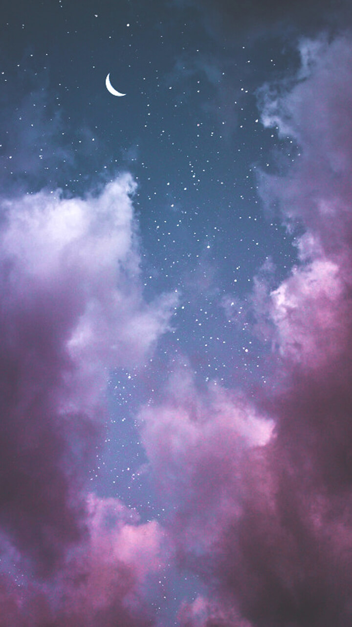 Cielo viola con luna e nuvole, 720x1280 Verticale, iPhone Pro Max