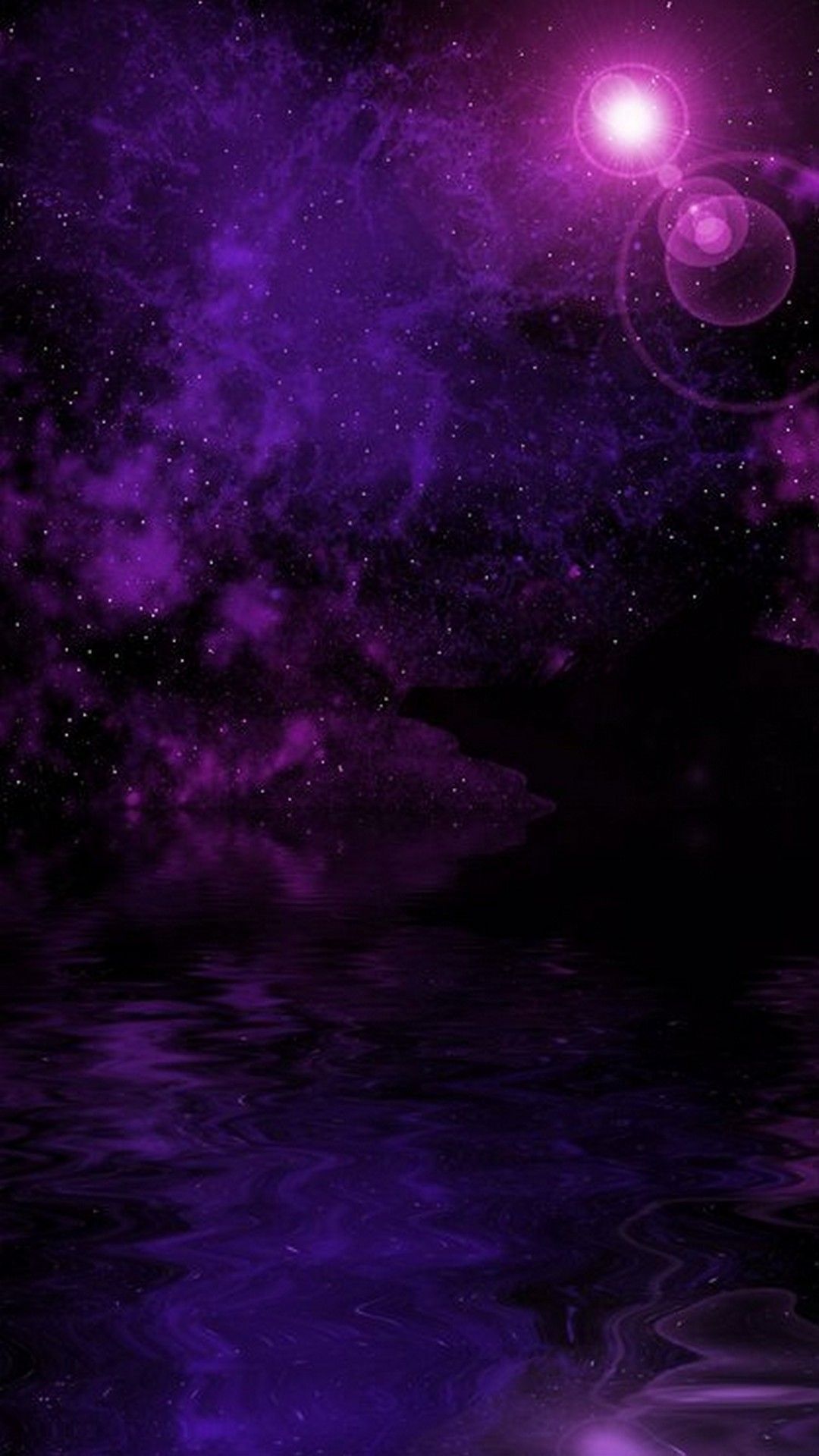 Cielo viola stellato riflesso acqua, 1080x1920 Verticale, iPhone Air