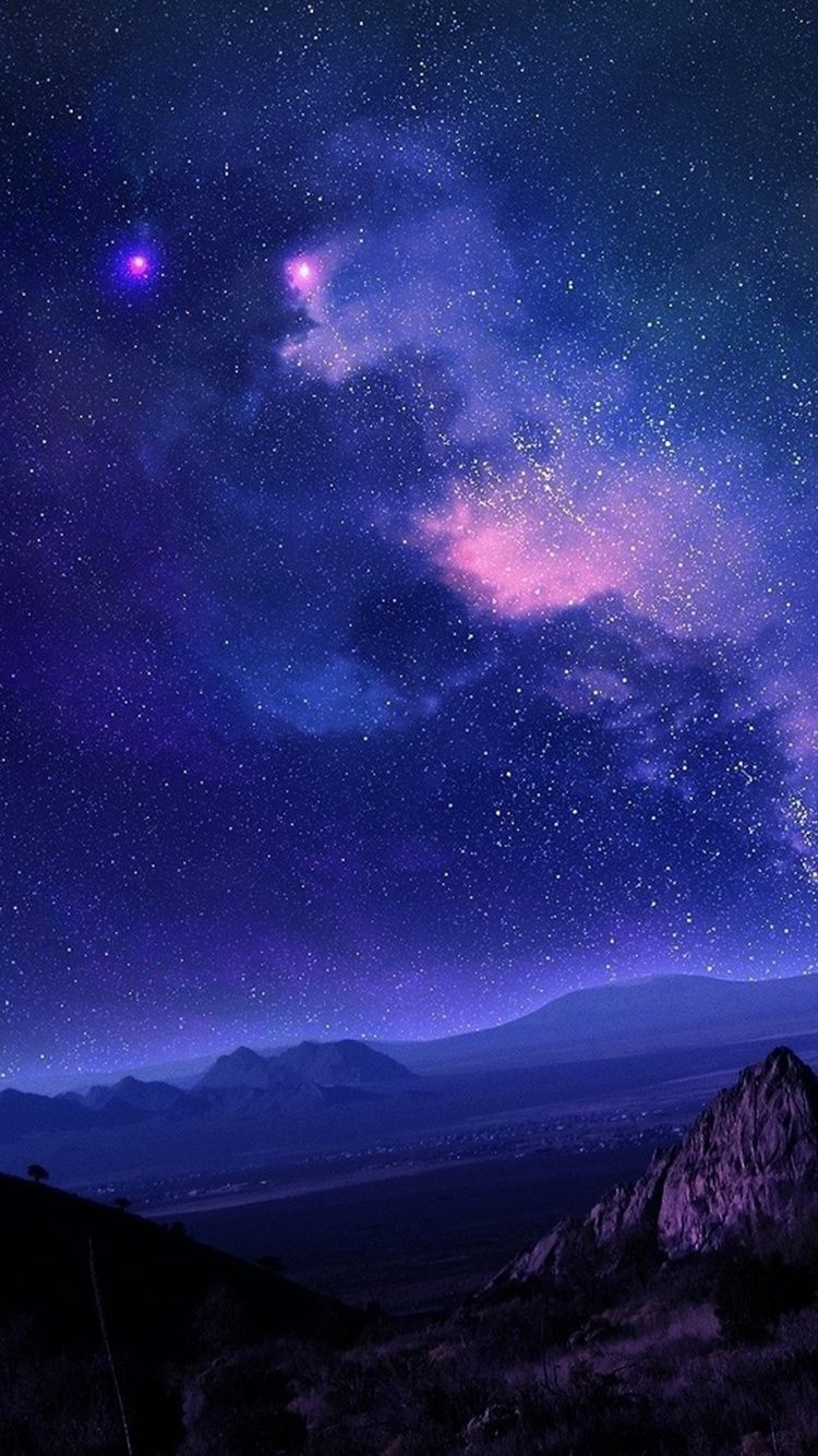 Cielo viola stellato montagne, 750x1334 Full HD Verticale, iPhone Pro