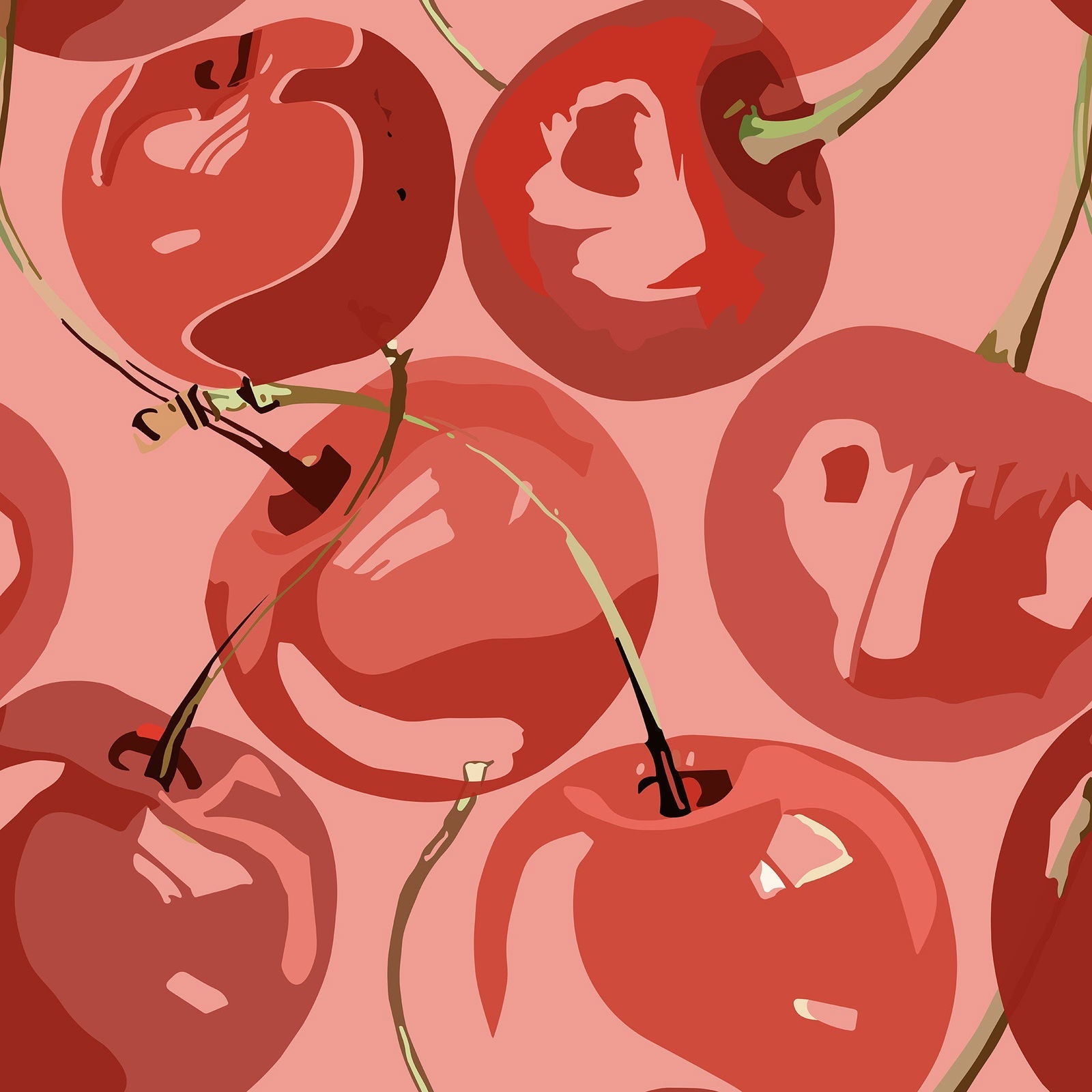 Ciliegie rosse illustrate su rosa, 1600x1600 HD Ready, Laptop