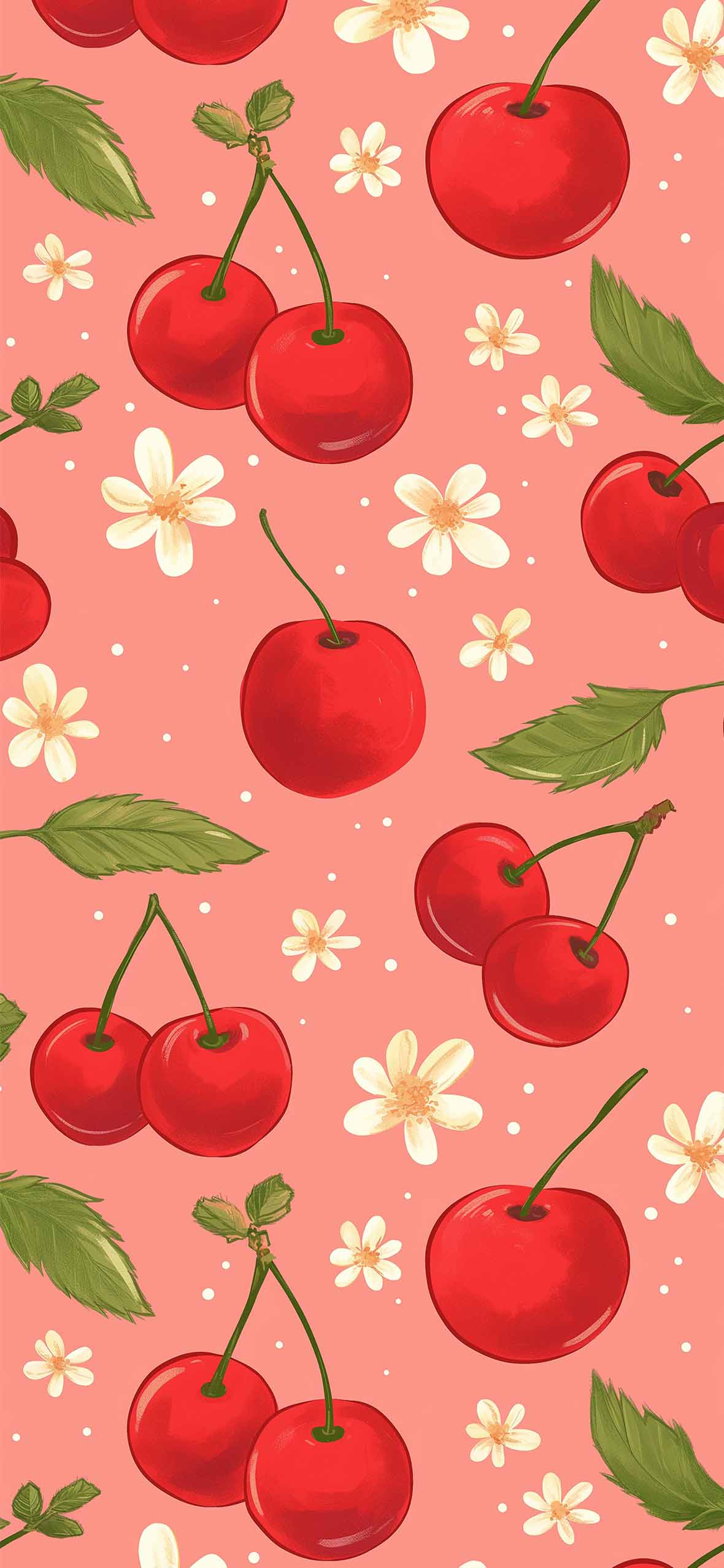 Ciliegie e fiori pattern rosa, 1180x2554 Verticale, Telefono