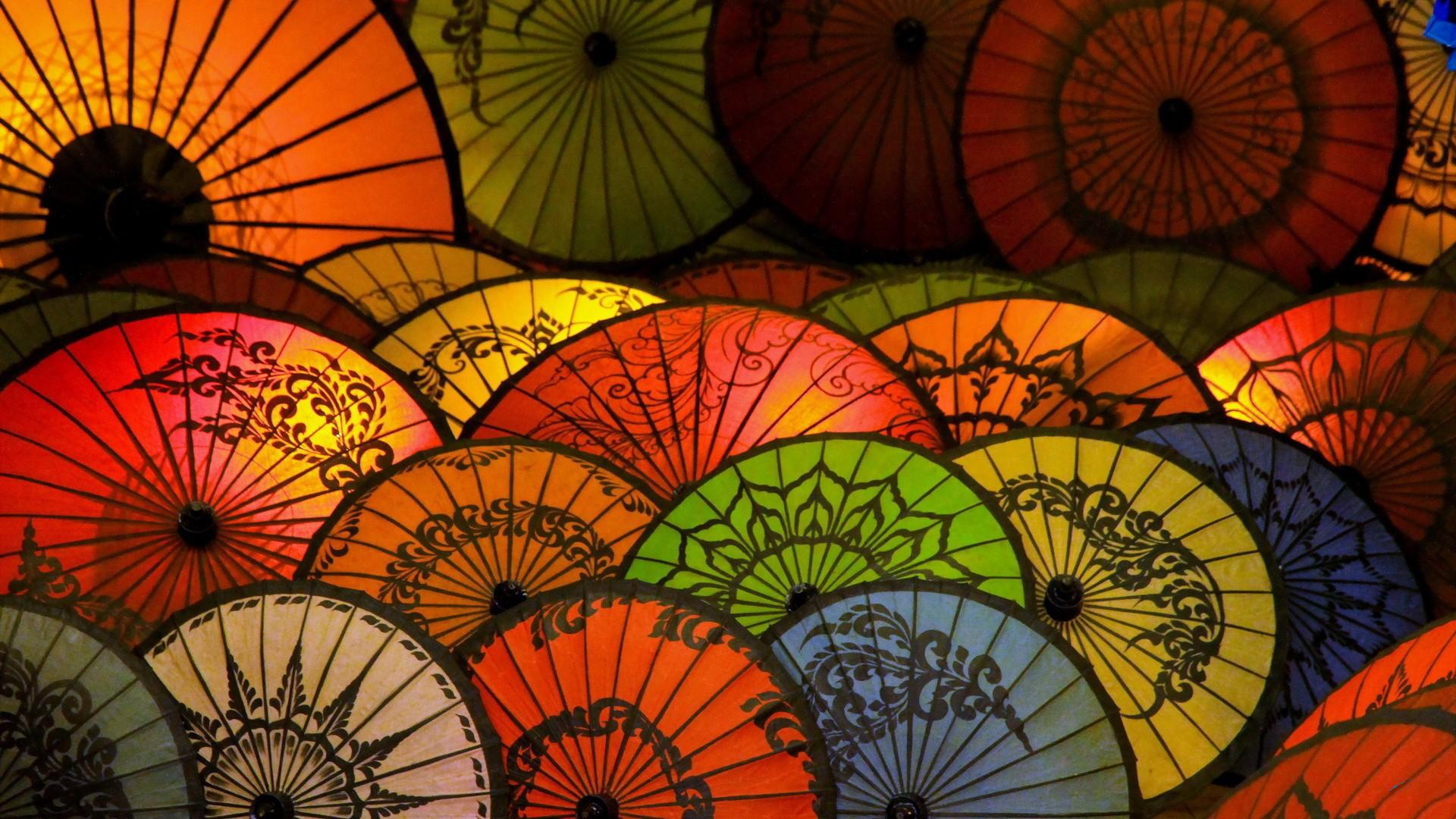 Ombrelli di carta colorati cinesi, 1920x1080 Full HD, PC
