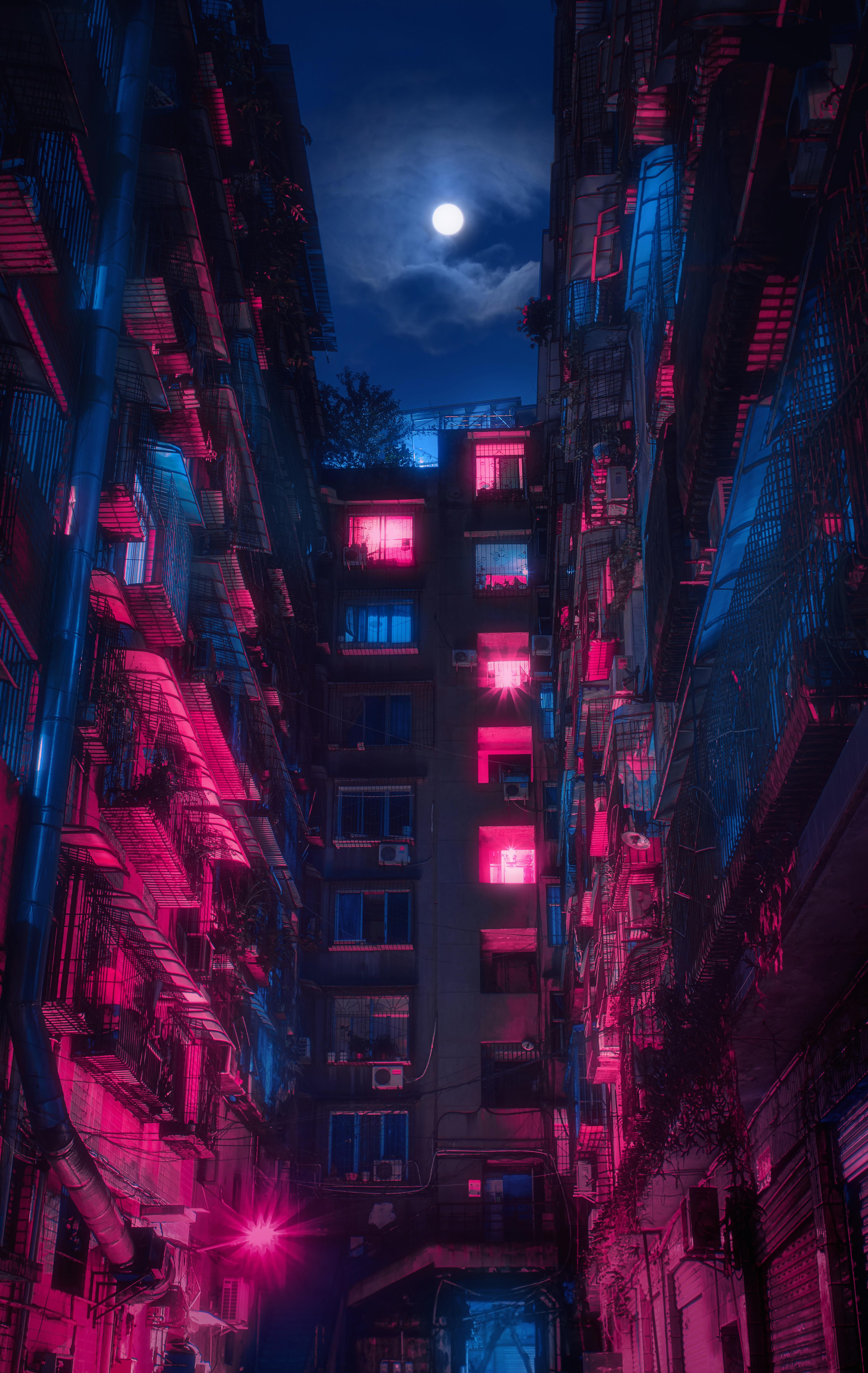 Vicolo notturno urbano cinese, 3799x6005 Full HD Verticale, Smartphone