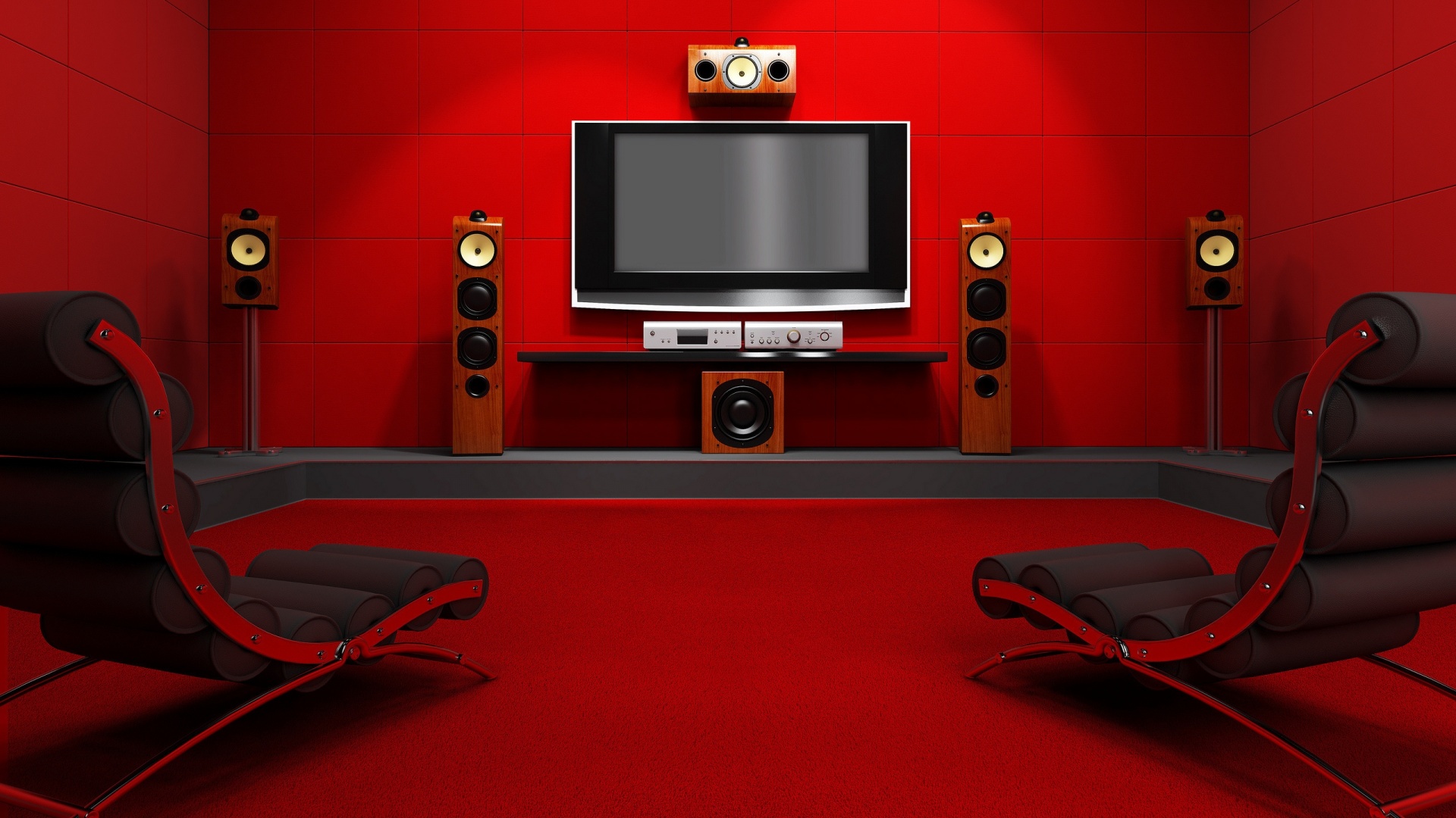 Sala home cinema rossa con TV, 1920x1080 Full HD 1080p, Desktop