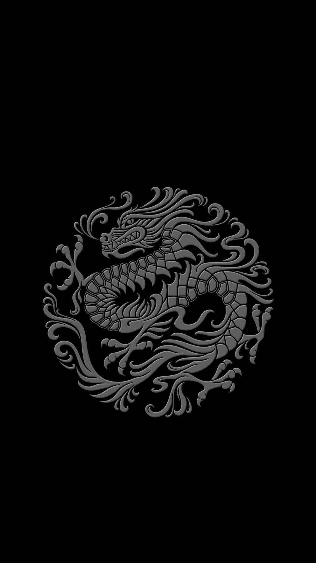 Drago cinese grigio cerchio, 1080x1920 Full HD Verticale, Smartphone