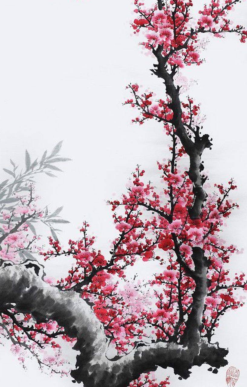 Fiori pesco rosa albero inchiostro, 817x1280 Full HD Verticale, iPhone