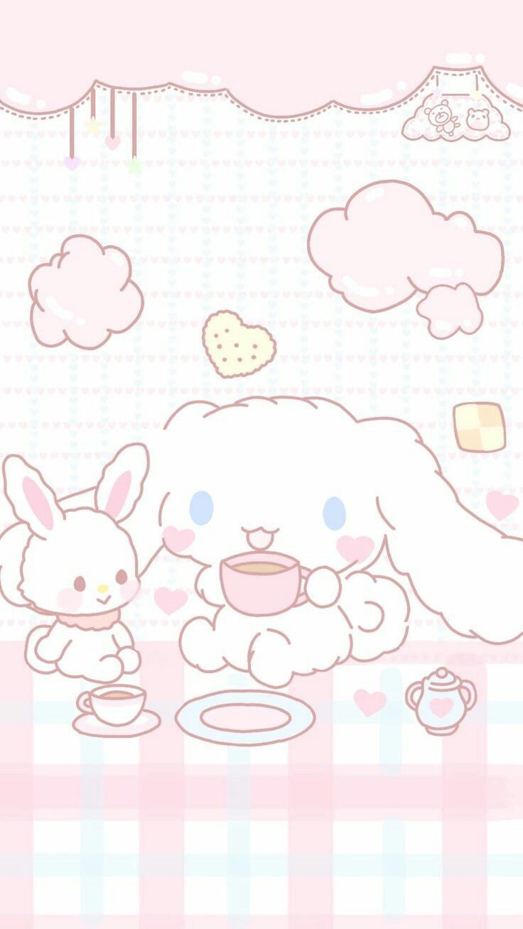 Cinnamoroll Sanrio con coniglietto, personaggi kawaii giapponesi, 736x1308 Verticale, Telefono