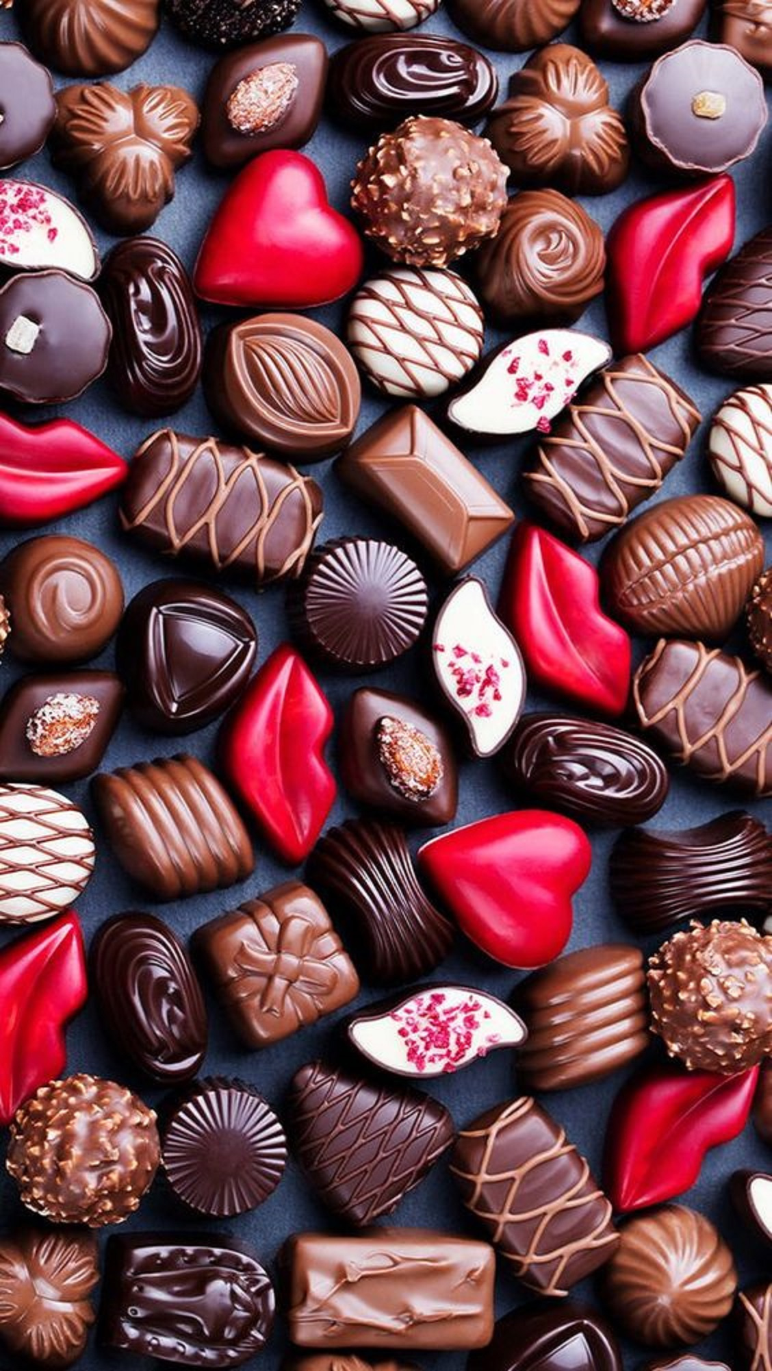 Cioccolatini assortiti con cuori rossi, 1128x2002 Verticale, Telefono