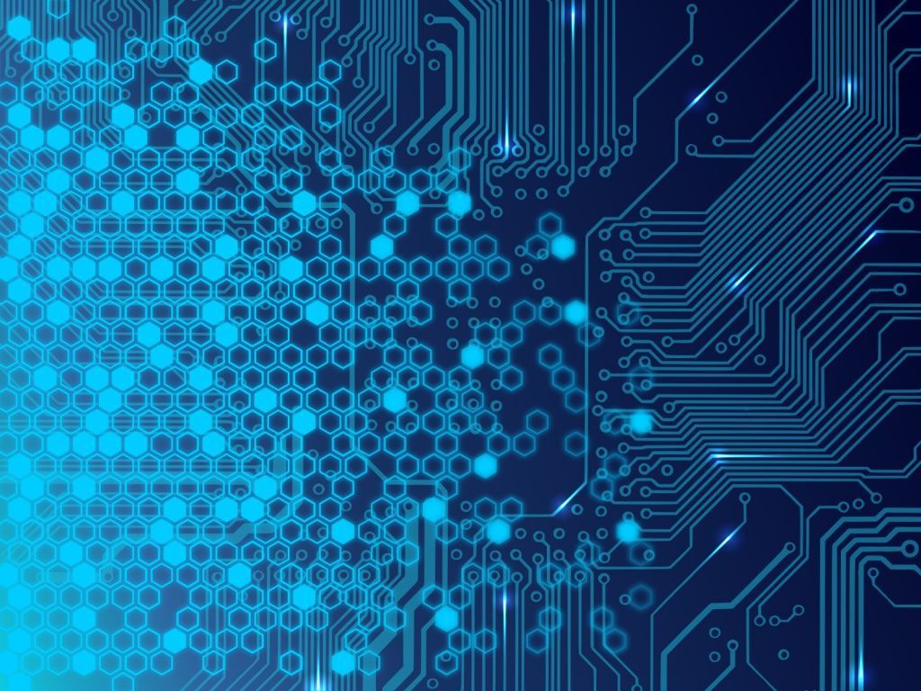 Circuito elettronico blu esagoni, 1024x768 HD, Desktop
