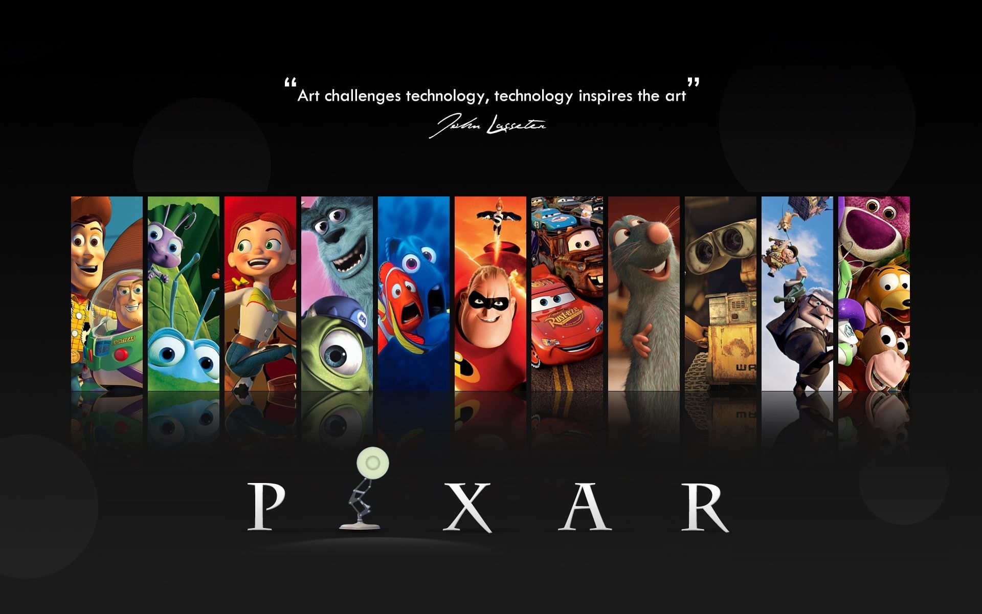 Personaggi Pixar collage citazione, 1920x1200 WUXGA, Desktop