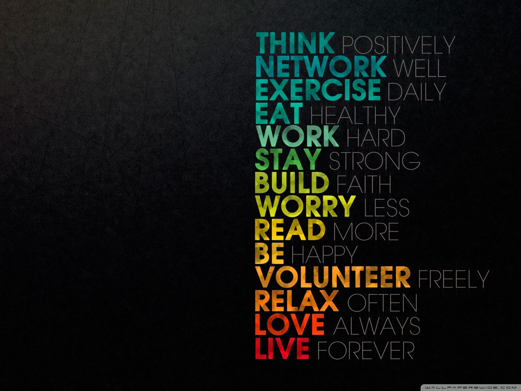 Parole motivazionali colorate sfondo nero, 2048x1536 alta risoluzione, PC Desktop