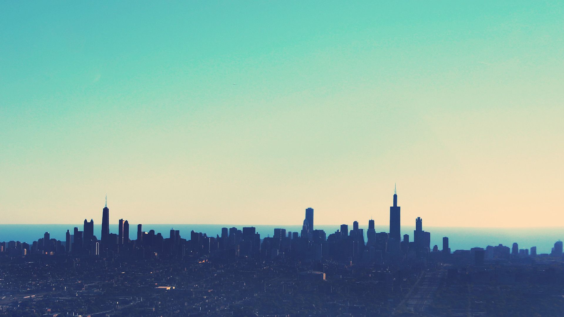 Skyline città silhouette al tramonto, 1920x1080 Full HD, PC