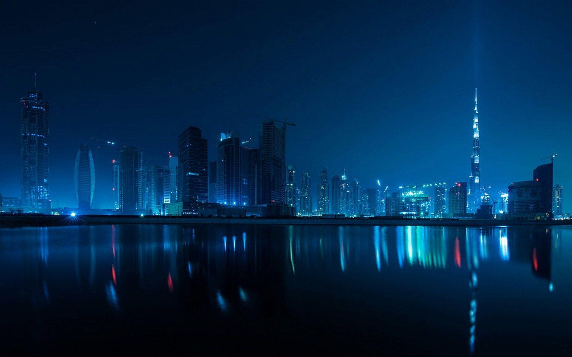 Skyline notturno Dubai blu, 1920x1200 WUXGA, Desktop