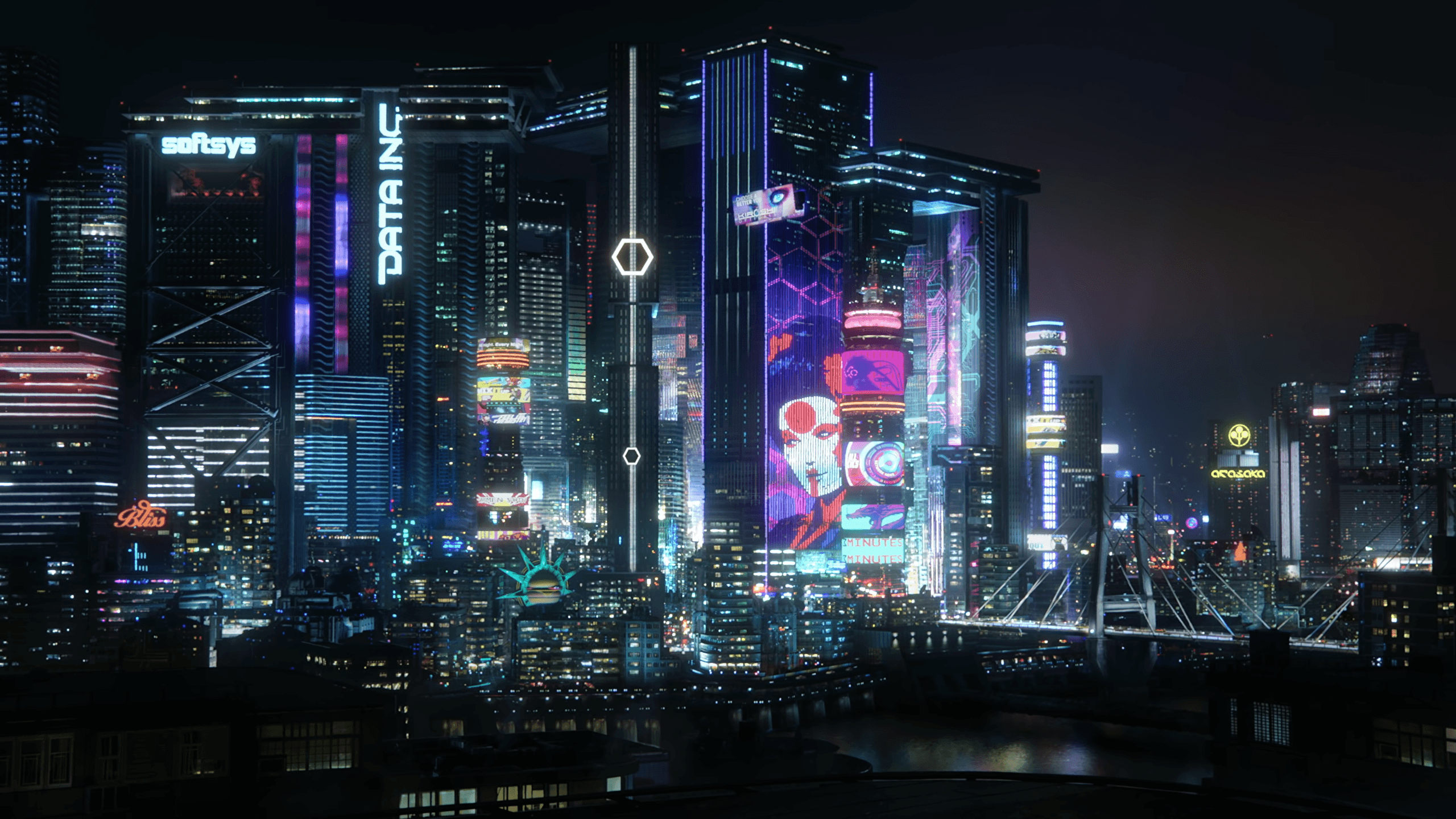 Night City Cyberpunk skyline notturno, CD Projekt RED, 2560x1440 QHD, PC