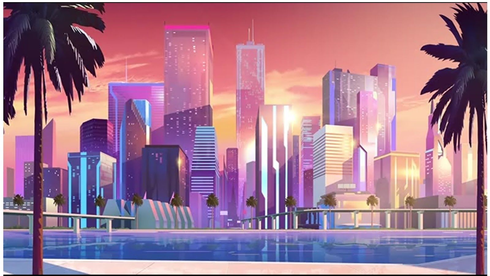 Skyline città al tramonto viola, 1600x903 HD, PC