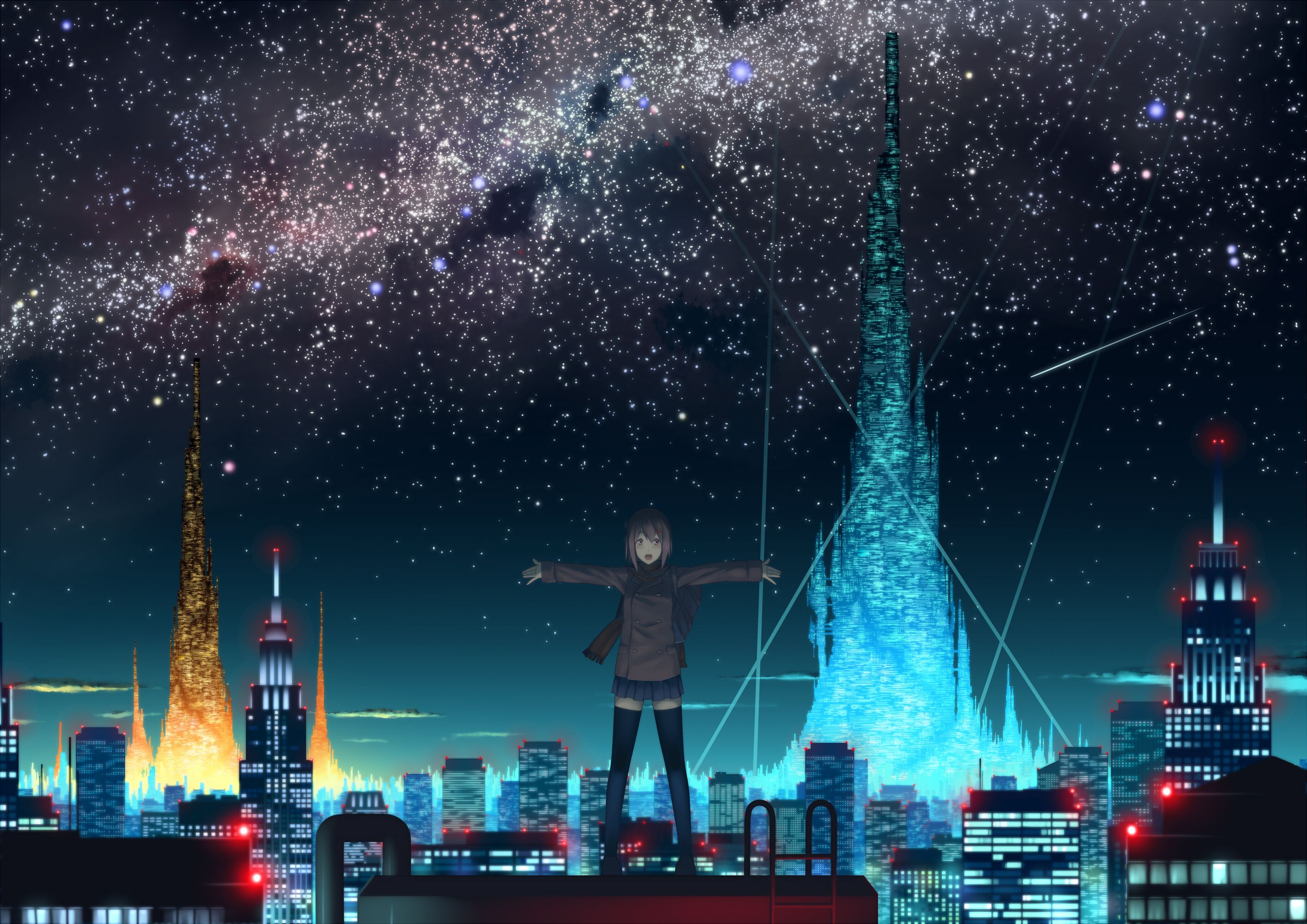 Città notturna anime stellata, 2828x2000 2K+, Desktop