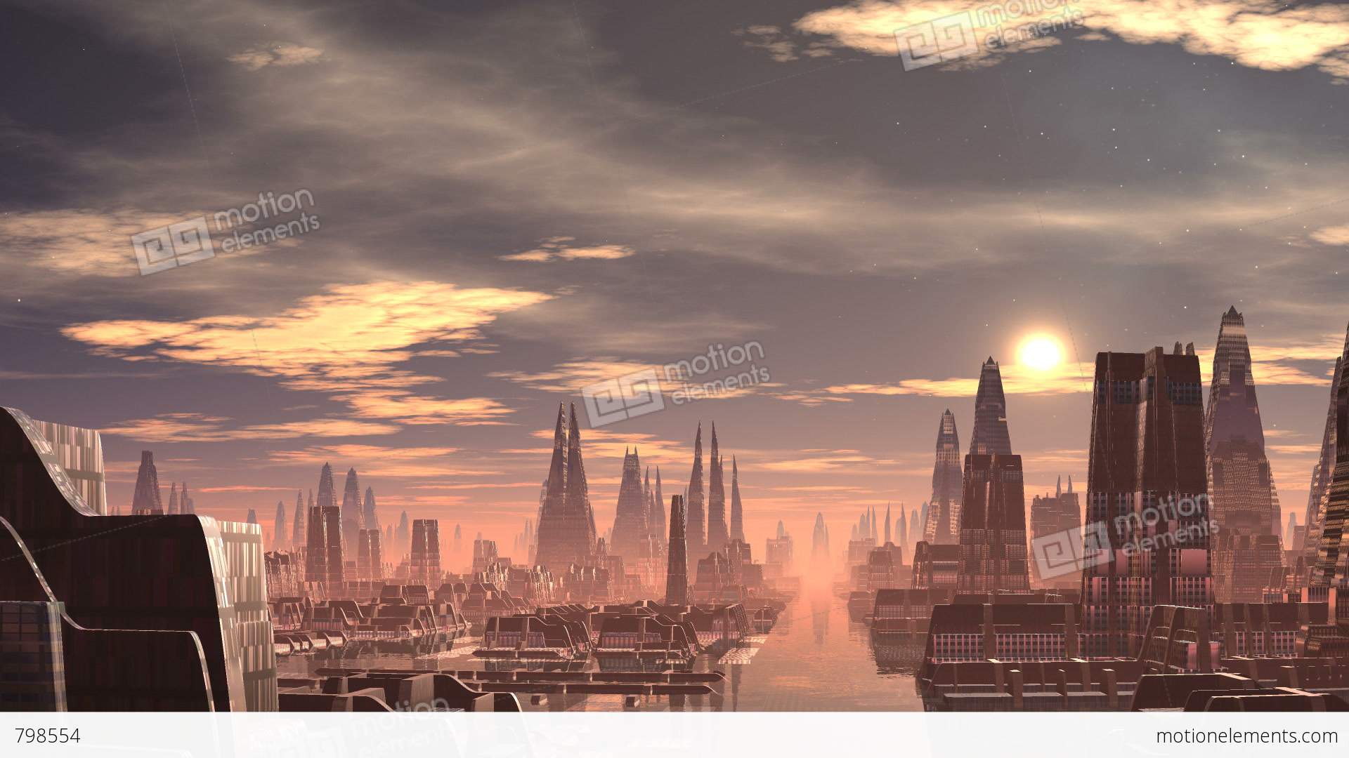 Città aliena futuristica al tramonto, 1920x1080 1080p, Desktop